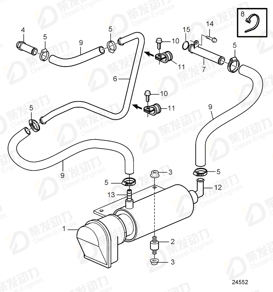 volvo penta Rubber hose 969033 Drawing volvo penta Rubber hose 969033 Drawing